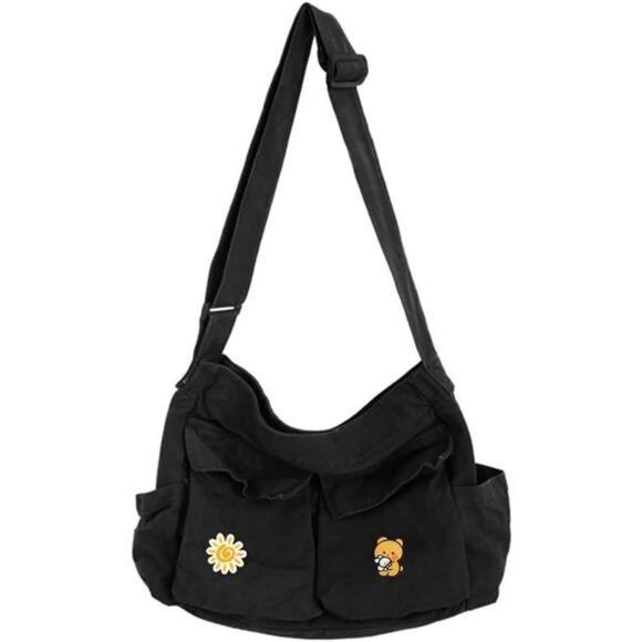 Canvas Messenger Bag Large Capacity Black - Picture 1 of 6